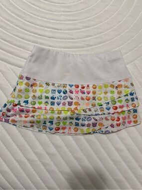 Lucky in Love Girls Layered Active Skort with Rainbow Emoji Print